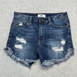JBD by Just Black Denim Distressed Jean Shorts WMNS M Blue Med Wash Frayed Hem